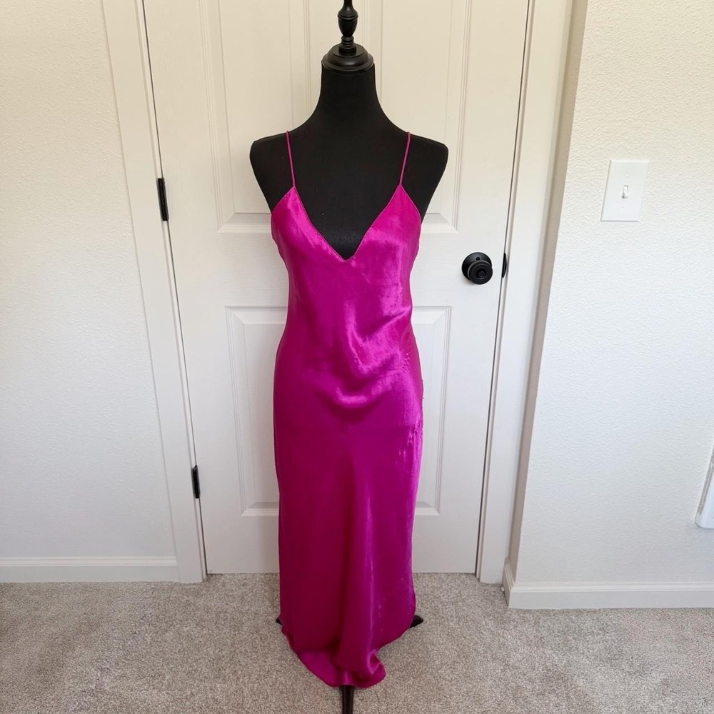 Vintage Frederick's of Hollywood Hot Pink Satin Maxi Dress — Best Fits Size M
